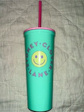 Stoney Clover Lane Mint Smiley Tumbler with Pink Lid